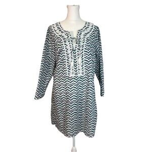 Vineyard Vines  Dress Coverup Medium With Tassels Blue Green / Aqua  White